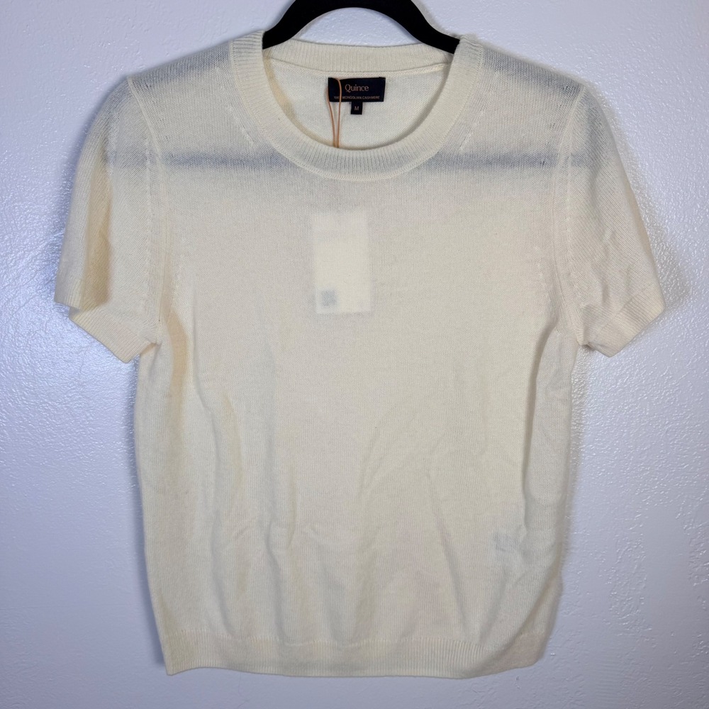 New Quince Women's M Mongolian Cashmere Tee Pale Custard Yellow Quiet Luxury